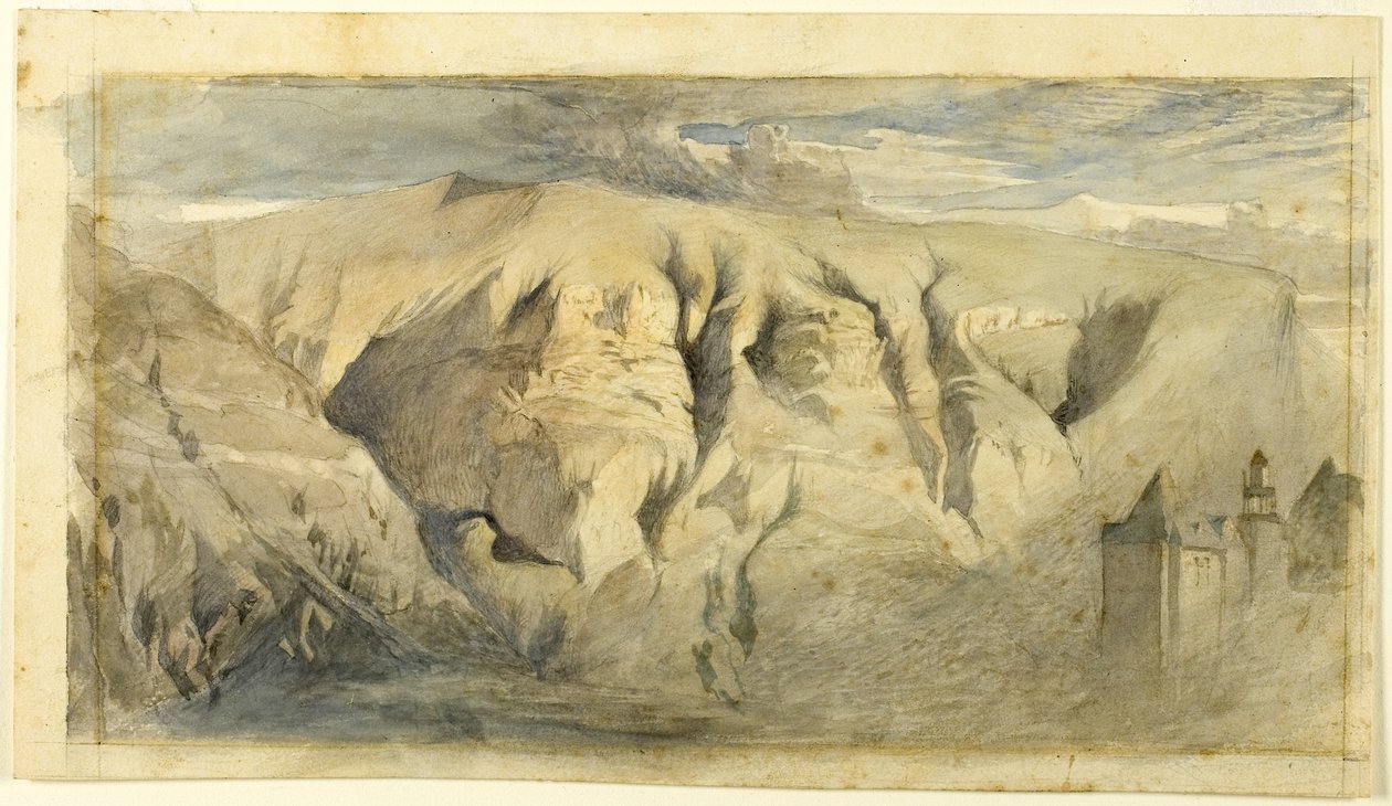 Mont Saleve, ca. 1840 (akvarel over grafit på cremefarvet vævet papir, lagt på cremefarvet vævet papir) af John Ruskin