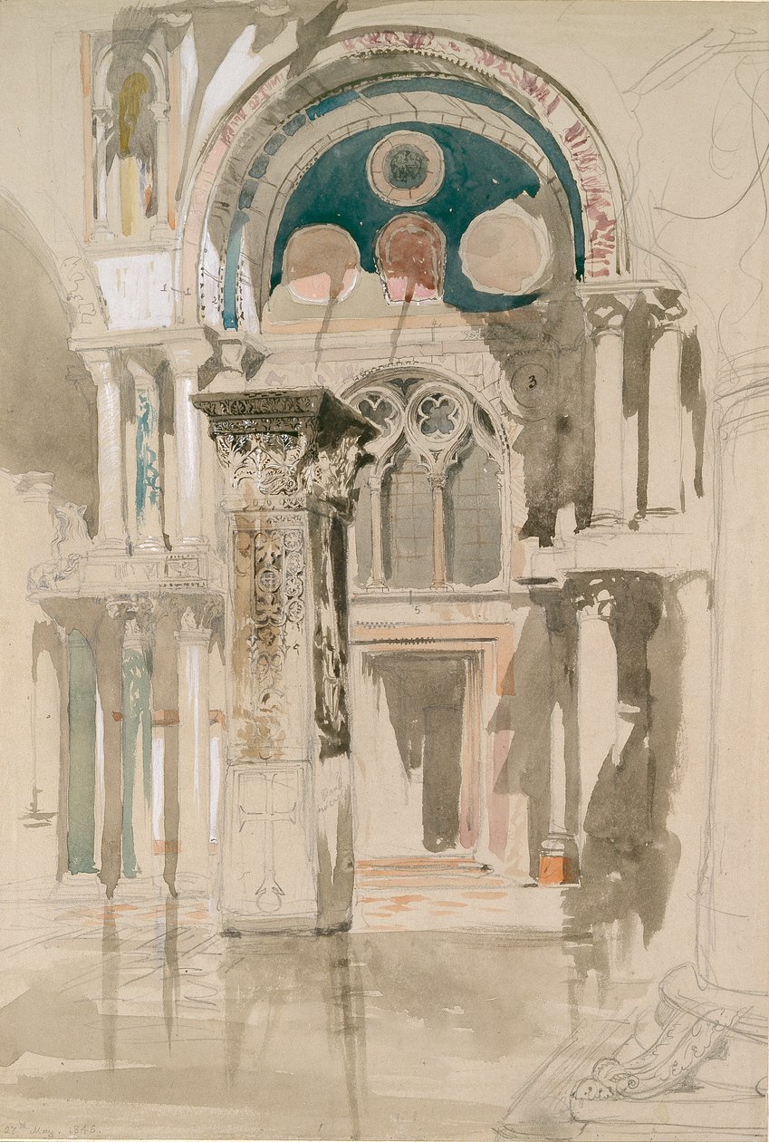 Del af Markuskirken, Venedig: Sketch after Rain, 27. maj 1846 af John Ruskin