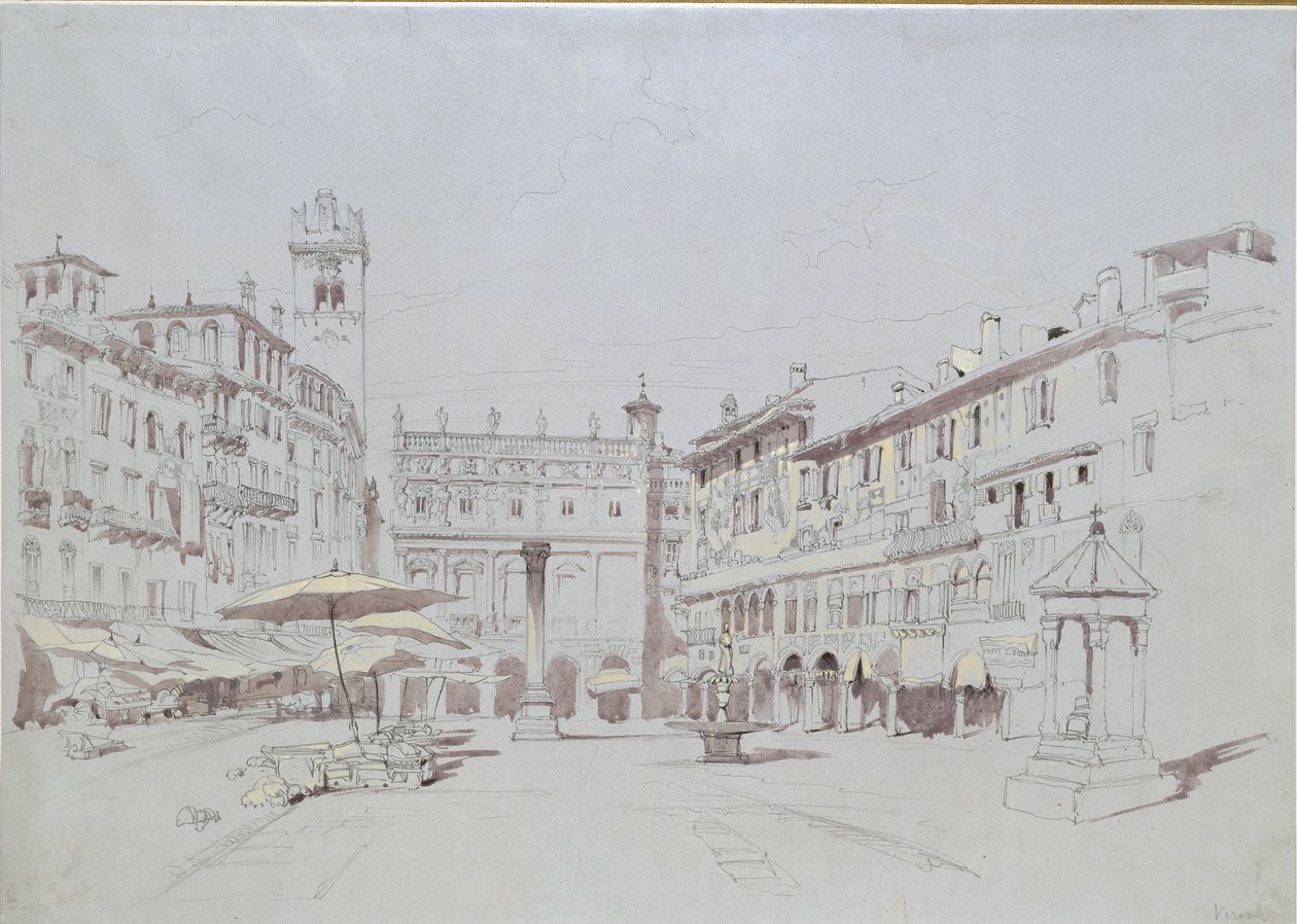 Undersøgelse for detaljer af Piazza delle Erbe, Verona, 19. maj 1841 af John Ruskin