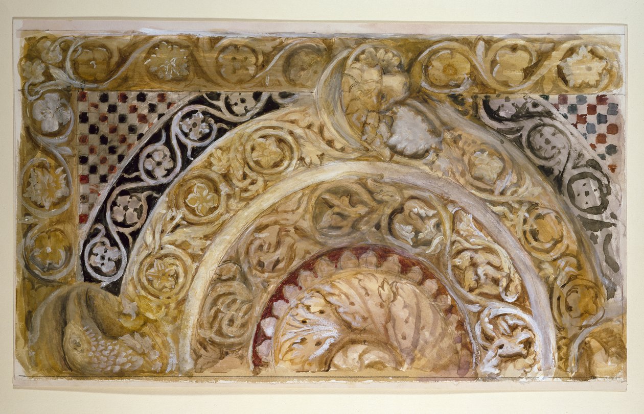 Undersøgelse af et panel om døbefonten i Pisa af John Ruskin