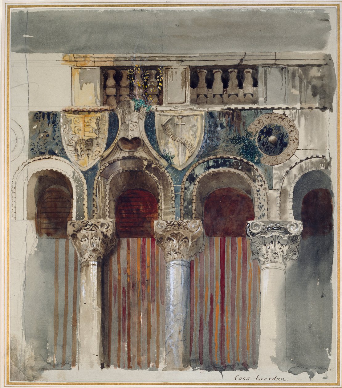 Undersøgelse af marmorindlægget foran Casa Loredan, Venedig, september-oktober 1845 af John Ruskin