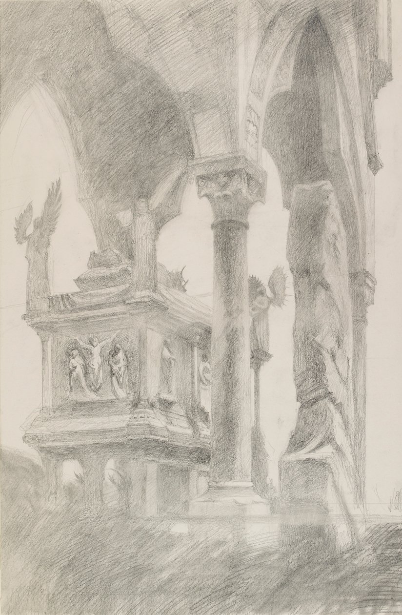 Studie af Mastino II della Scalas grav i Verona, c1869. af John Ruskin