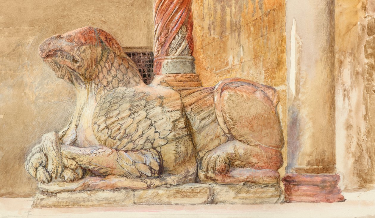 Gryphon, der bærer den nordlige aksel af den vestlige indgang til Duomo, Verona af John Ruskin