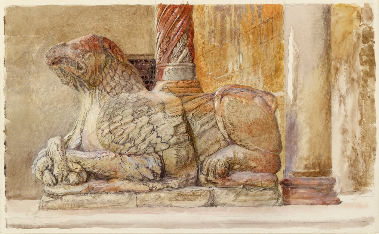 Gryphon bærende den nordlige aksel af den vestlige indgang til Duomo, Verona, 18.-28. juni 1869 af John Ruskin