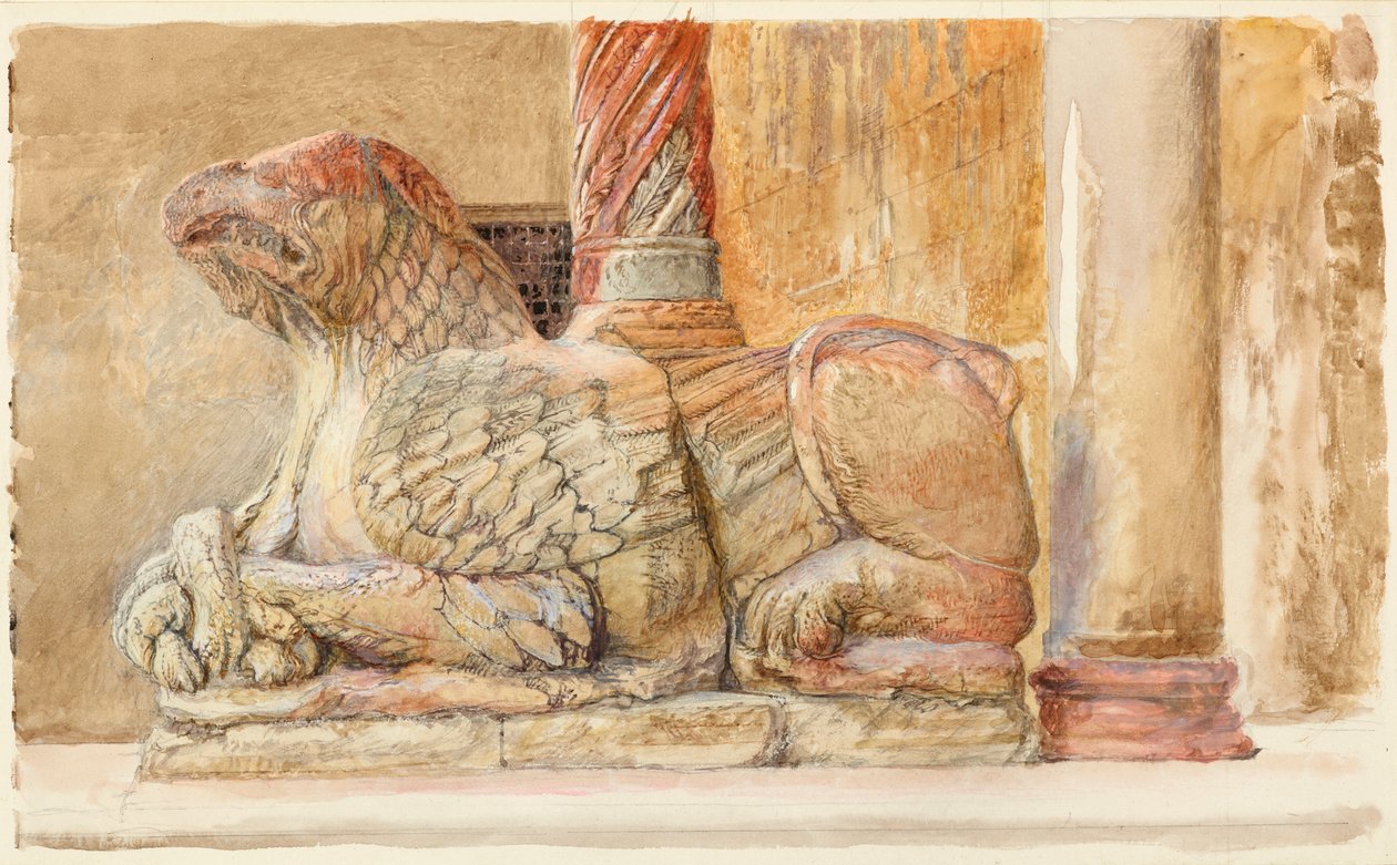 Gryphon, der bærer den nordlige aksel af den vestlige indgang til Duomo, Verona, 18. - 28. juni 1869. af John Ruskin