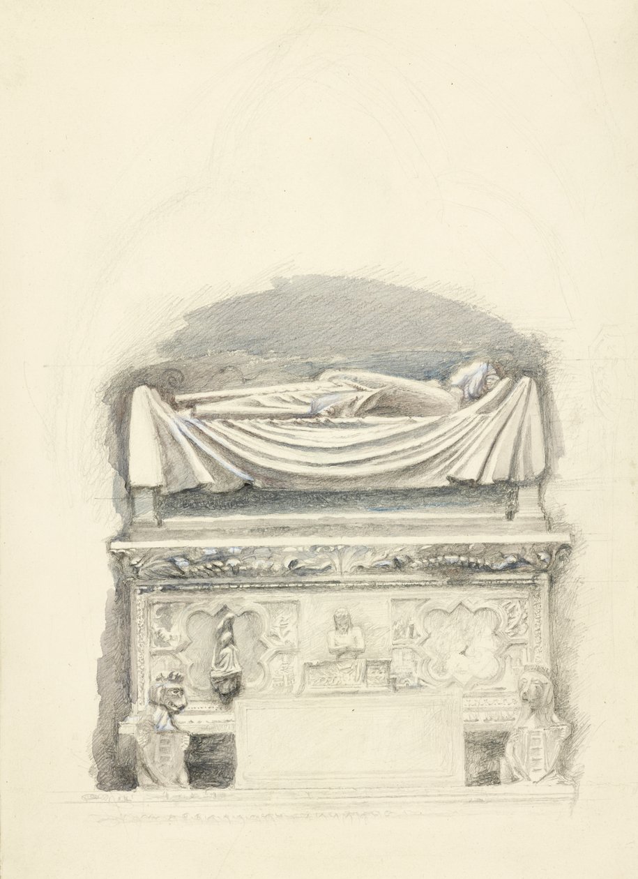Sarkofagen og billedbilledet af graven Cangrande I della Scala, Verona, 21. maj-1. juli 1869 (grafit, akvarel og kropsfarve på vævet papir) af John Ruskin