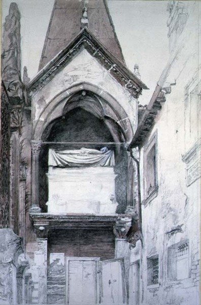 Graven af Cangrande I, Santa Maria Antica, Verona (blyant og akvarel på papir) af John Ruskin