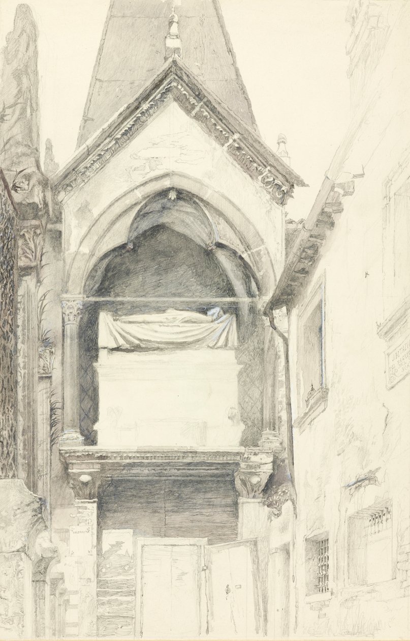 Graven af Cangrande I della Scala, Verona, 28. maj-29. juni 1869 (grafit, akvarel og kropsfarve på vævet papir) af John Ruskin