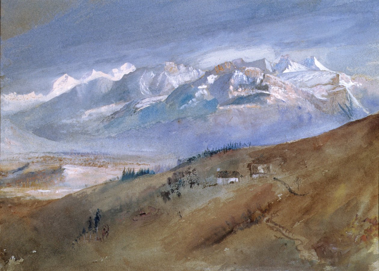 Udsigt fra mit vindue på Mornex, hvor jeg boede et år, 1862 (wc på papir) af John Ruskin