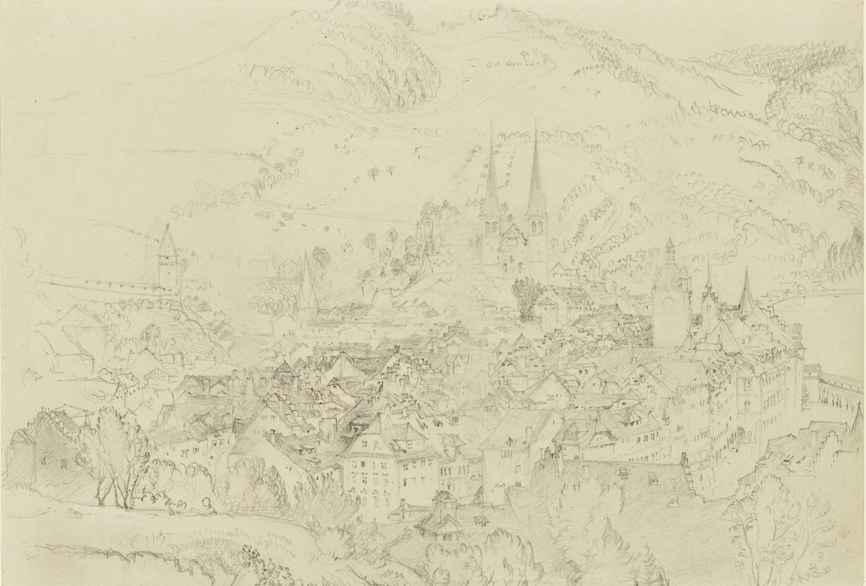 Udsigt over Luzern fra oven, oktober - december 1861. af John Ruskin