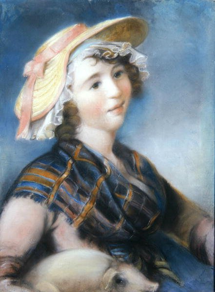 Pige med gris (pastel) af John Russell
