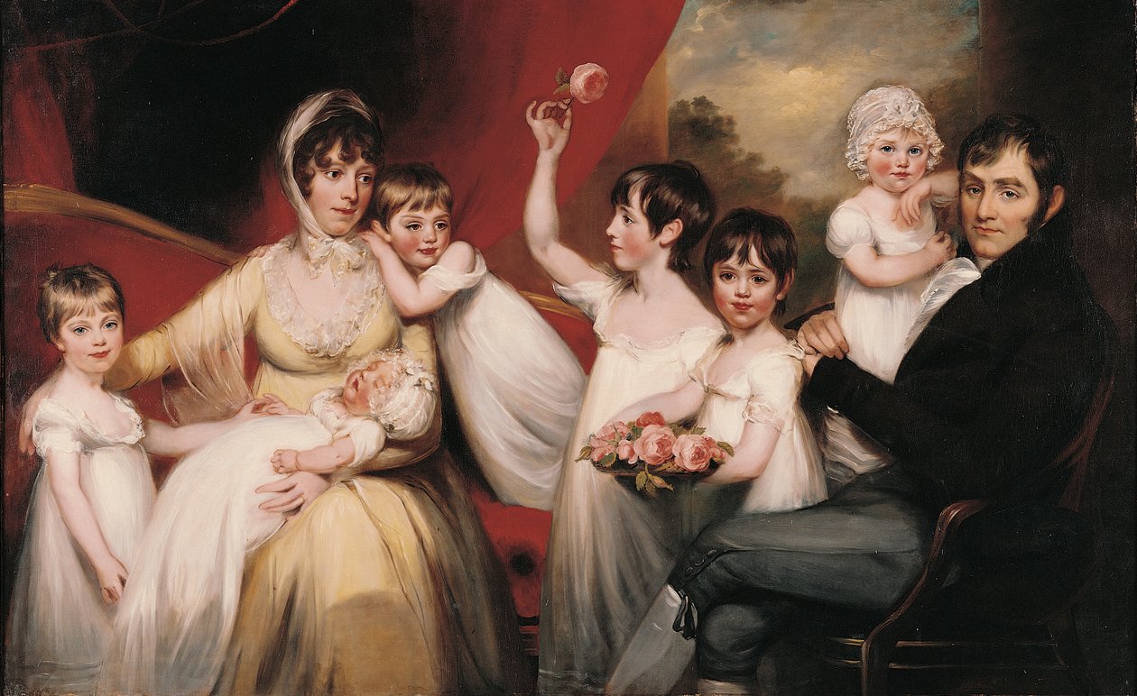 John Lee og hans familie, ca. 1800 (olie på lærred) af John Russell