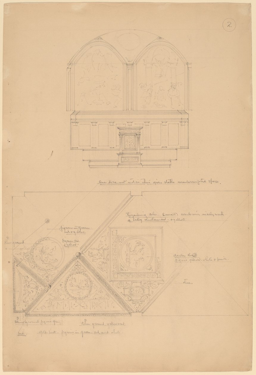 Studie af en altertavle og loftspaneler af John Russell Pope