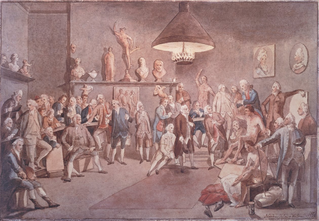 Akademikerne fra The Royal Academy i London, kopi efter et maleri af Johann Zoffany (1733-1810) af John Sanders