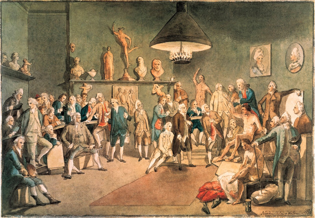 Akademikerne fra The Royal Academy i London, kopi efter et maleri af Johann Zoffany (1733-1810) af John Sanders