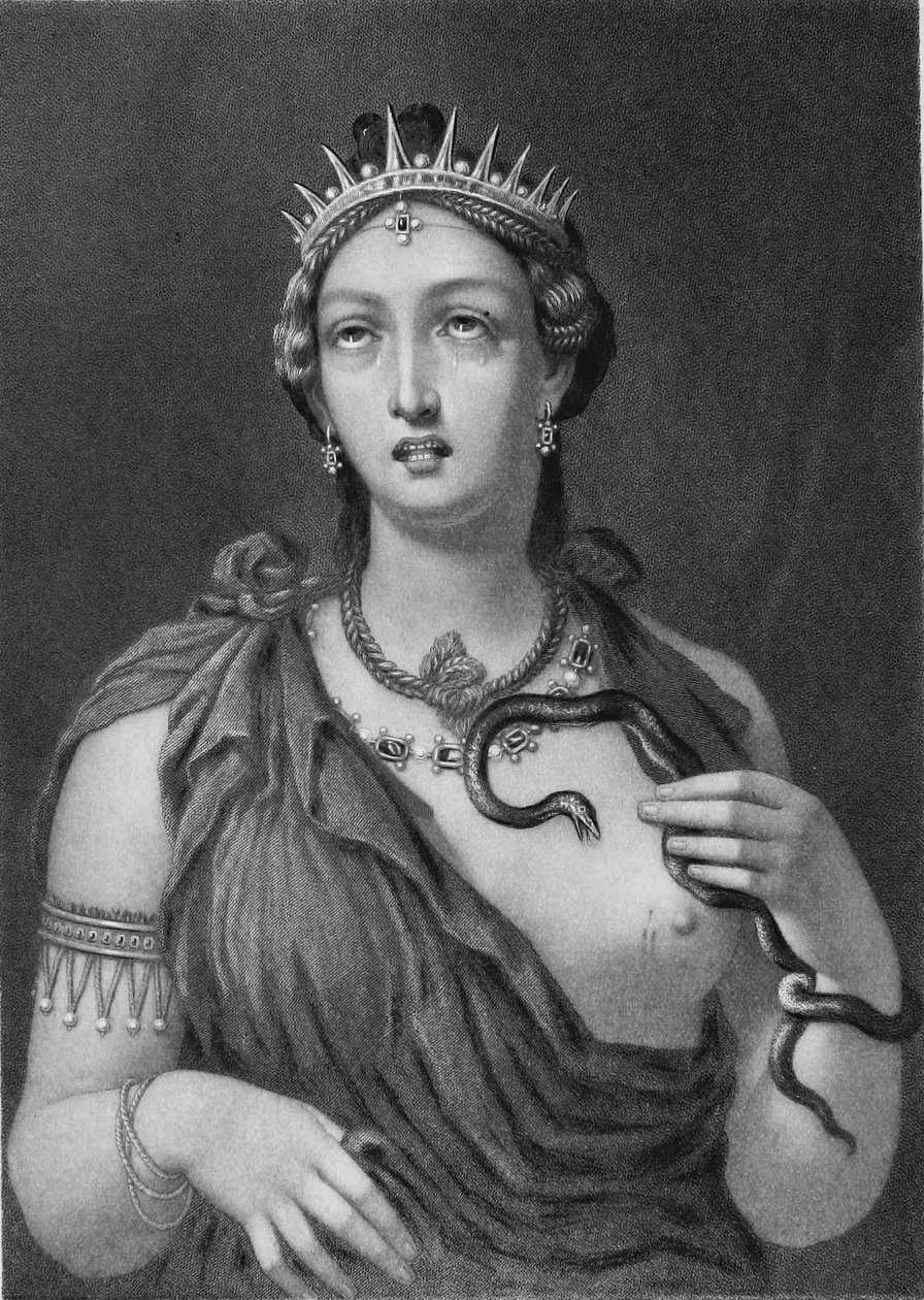 Cleopatra VII, stålstik af enkaustisk maleri fundet i Hadrians Villa i 1818 af John Sartain