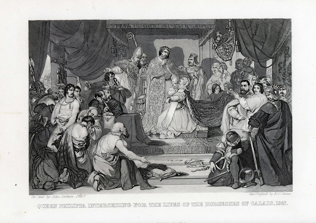 Dronning Philippa går i forbøn for borgerne i Calais, 1347, 1882 af John Sartain