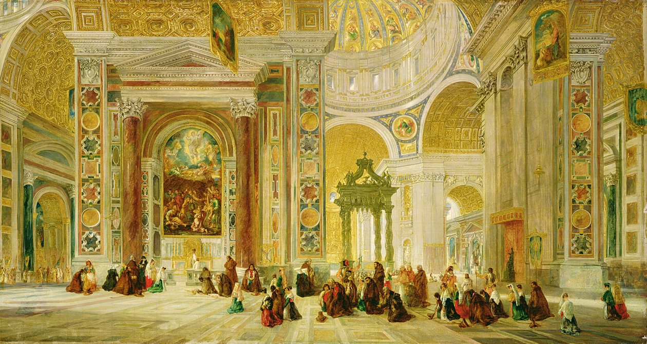 Interiør af Peterskirken, Rom (olie på lærred) af John Scarlett Davis