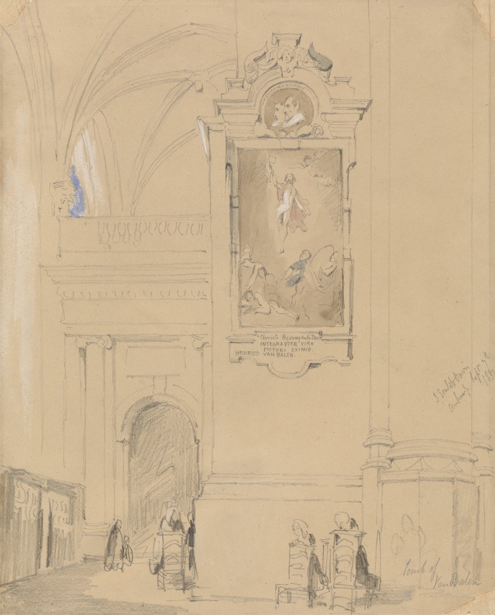 Hendrick van Balens grav (1575-1632), Antwerpen, 7. september 1832 (grafit med wc på orange papir) af John Scarlett Davis