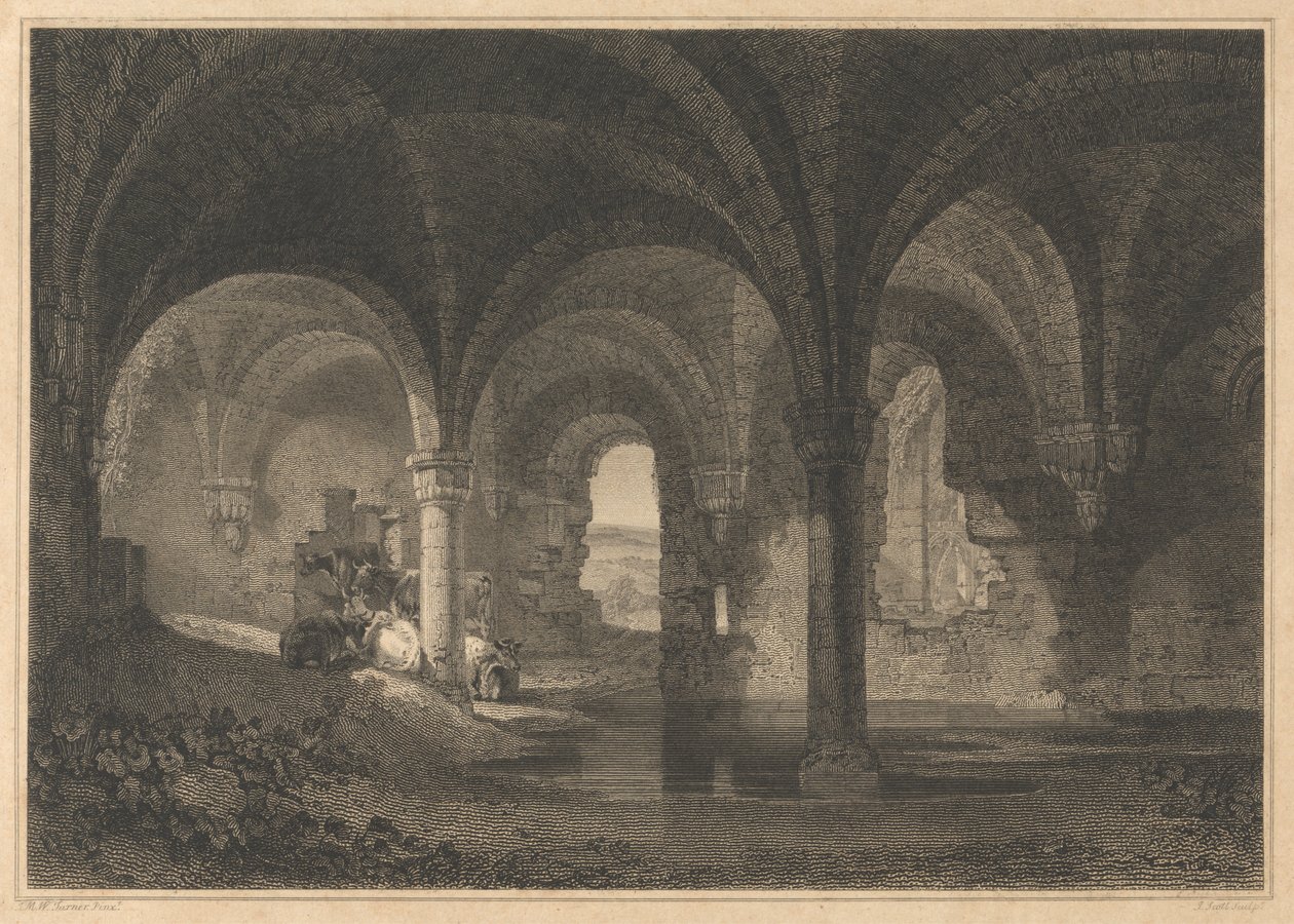 Krypten i Kirkstall Abbey, Yorkshire af John Scott