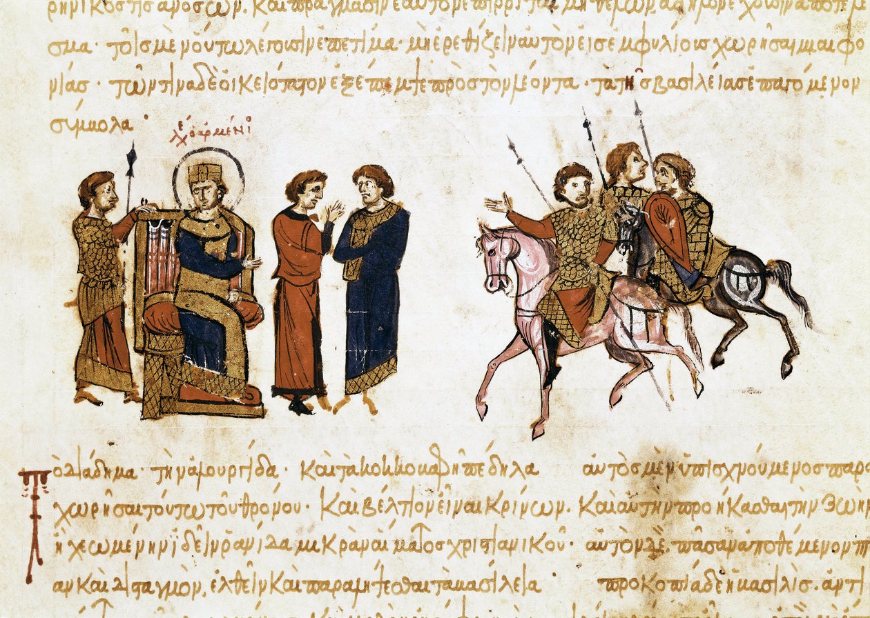 Kroningen af den byzantinske kejser Leon V Armeneren (775-820), miniature fra "Synopsis historiarum", ca. 1126-1150 af John Scylitzes