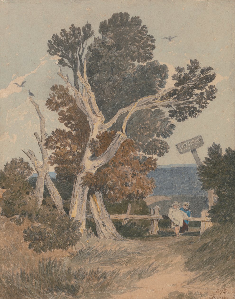En gruppe træer ved et hegn af John Sell Cotman