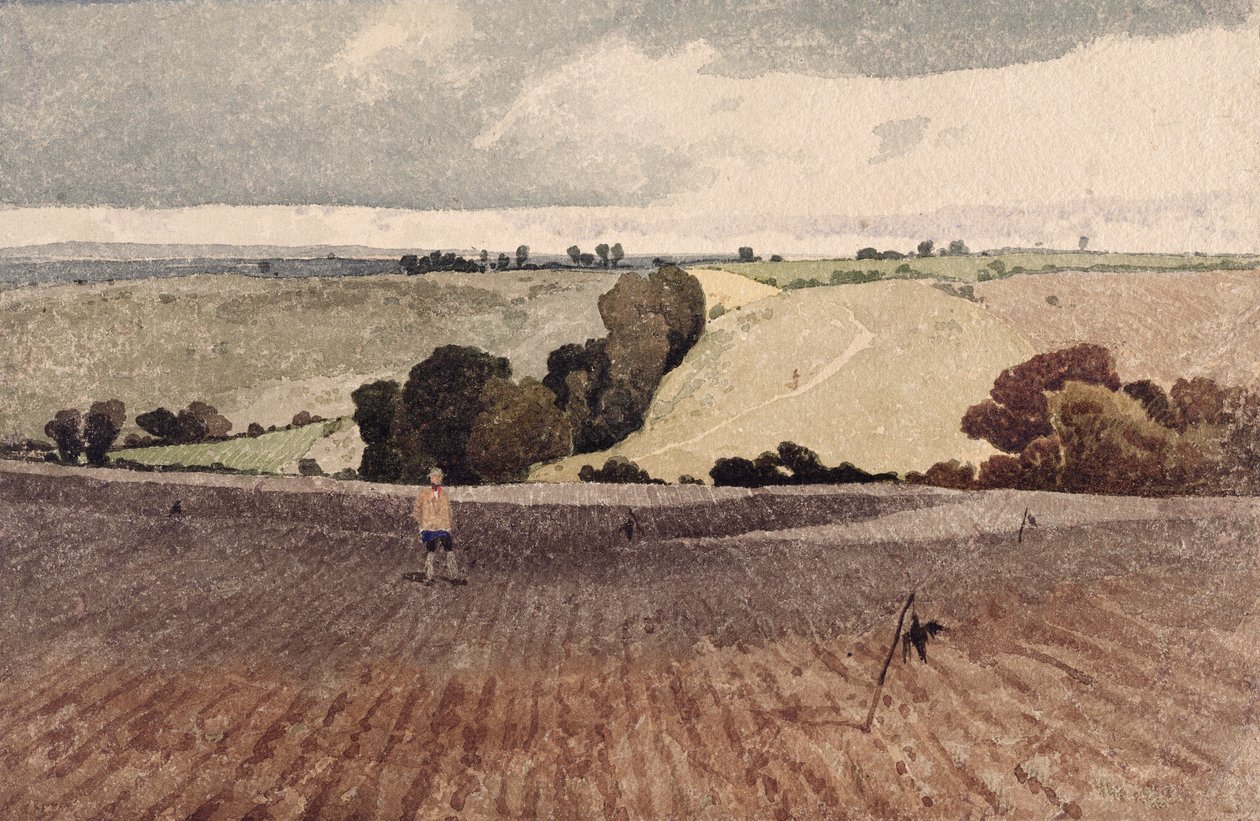 En pløjet mark, ca.1808 (blyant og akvarel på papir) af John Sell Cotman