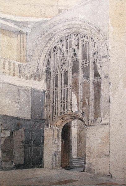 A Screen, Norwich Cathedral (blyant og akvarel på papir) af John Sell Cotman