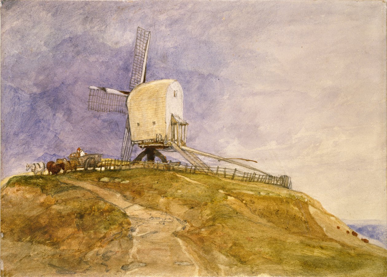 A Windmill on a Hill at Eye, Suffolk, begyndelsen af det 19. århundrede af John Sell Cotman