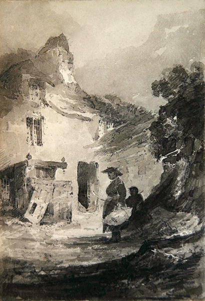 An Old Cottage at Dolgelly (blyant og grå vask på papir) af John Sell Cotman