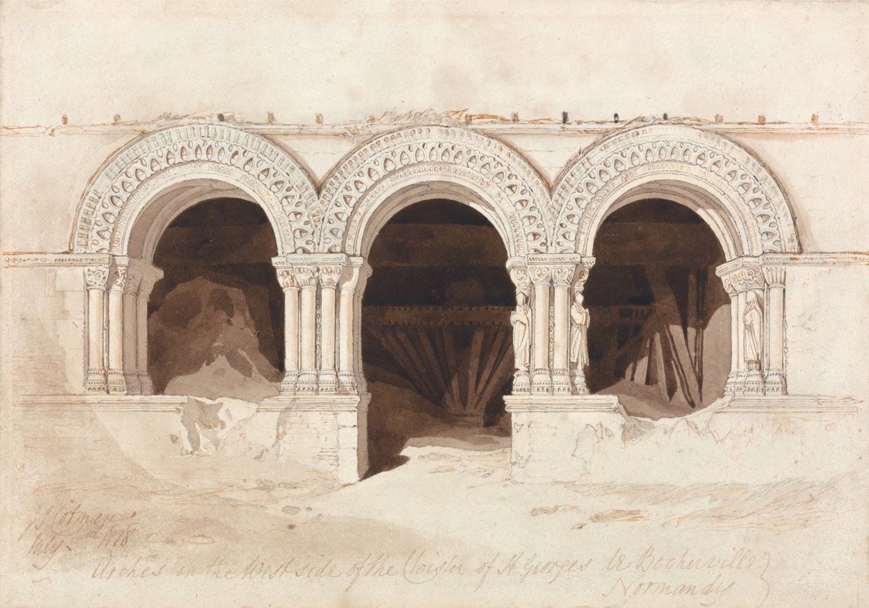 Buer på vestsiden af klostergården i Saint-Georges-de-Bocherville nær Rouen i Normandiet af John Sell Cotman