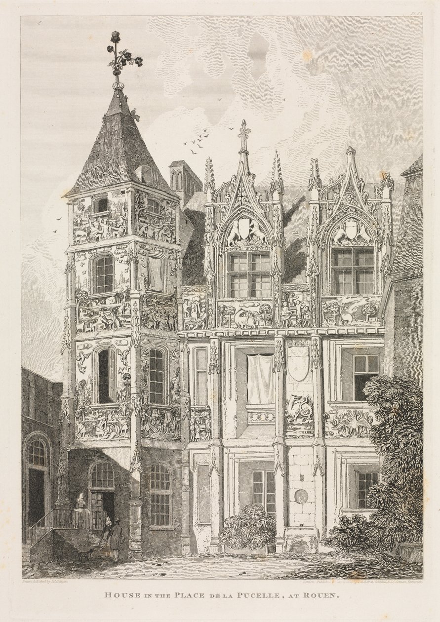 Normandiets arkitektoniske antikviteter (Bind II), Pl. 64: Hus på Place de la Pucelle i Rouen af John Sell Cotman
