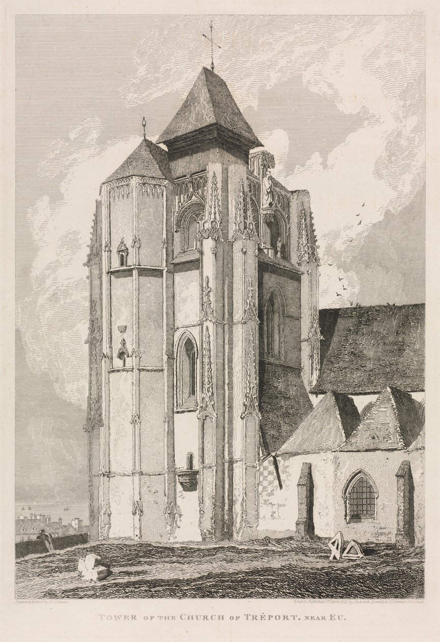 Architectural Antiquities of Normandy Vol. II, Pl. 66: Tower of the Church of Tréport, nær Eu, 18 af John Sell Cotman