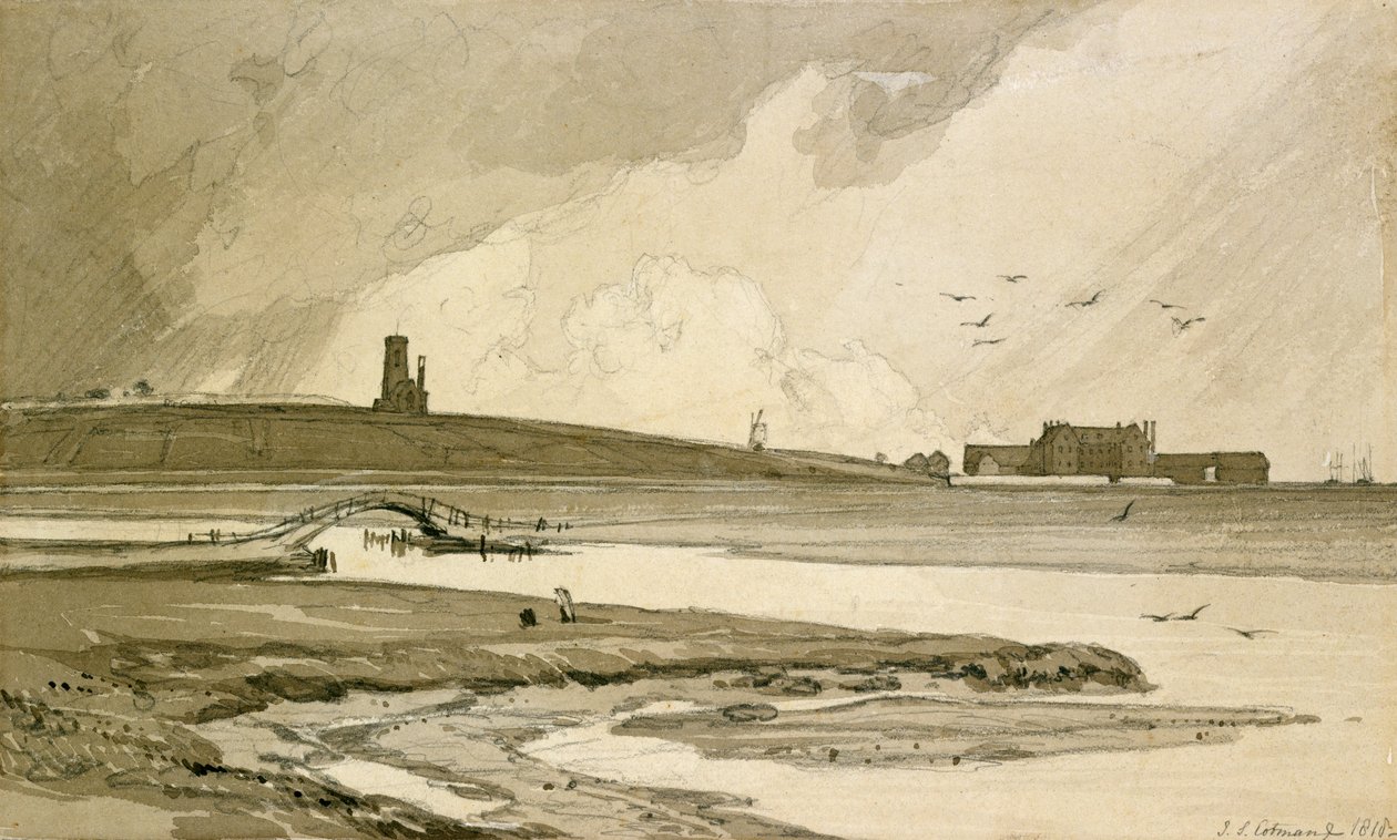 Blakeney Church og Wiveton Hall, 1818 af John Sell Cotman