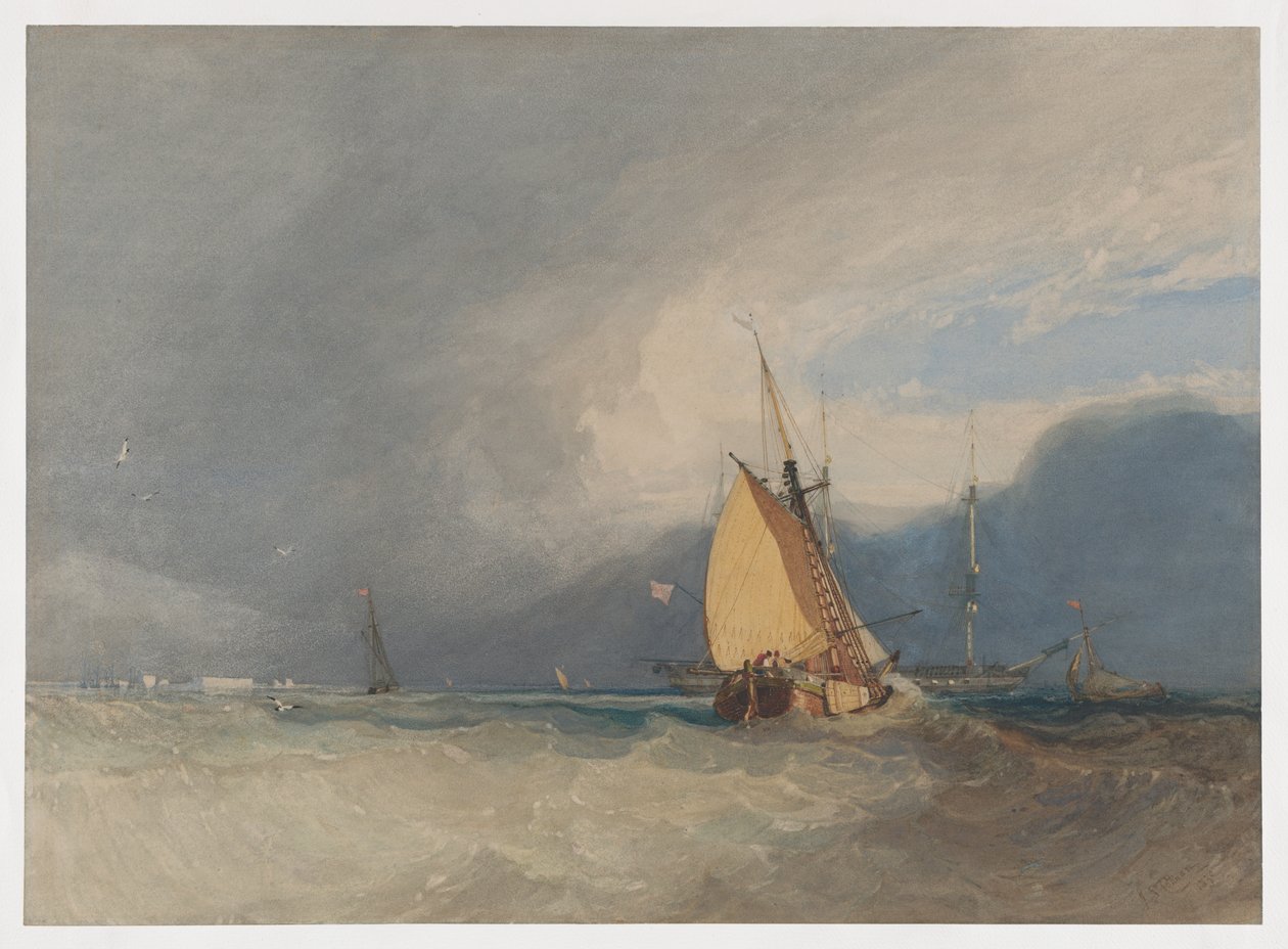 Både ud for kysten, storm på vej af John Sell Cotman