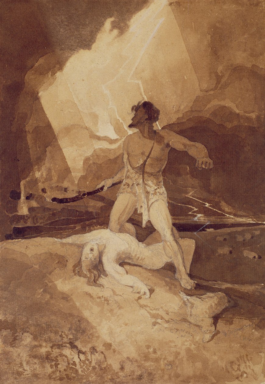 Kain og Abel, 1800-03 (sepia vask over sort bly) af John Sell Cotman