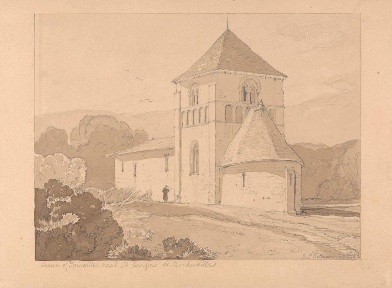 Church of Yainville, nær Saint Georges de Boscherville, Normandiet af John Sell Cotman