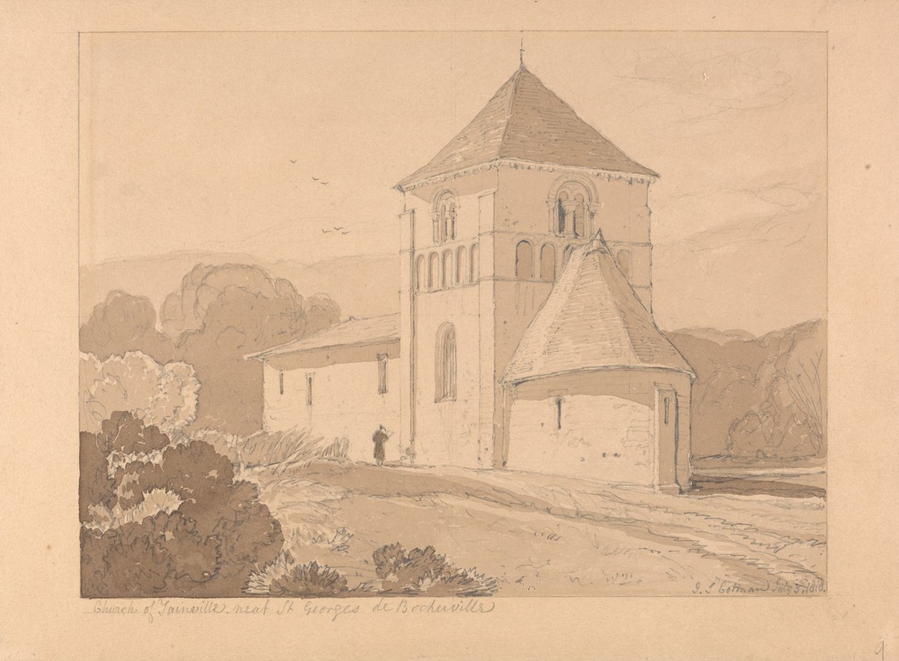 Kirken i Yainville, nær Saint Georges de Bocherville, Normandiet af John Sell Cotman