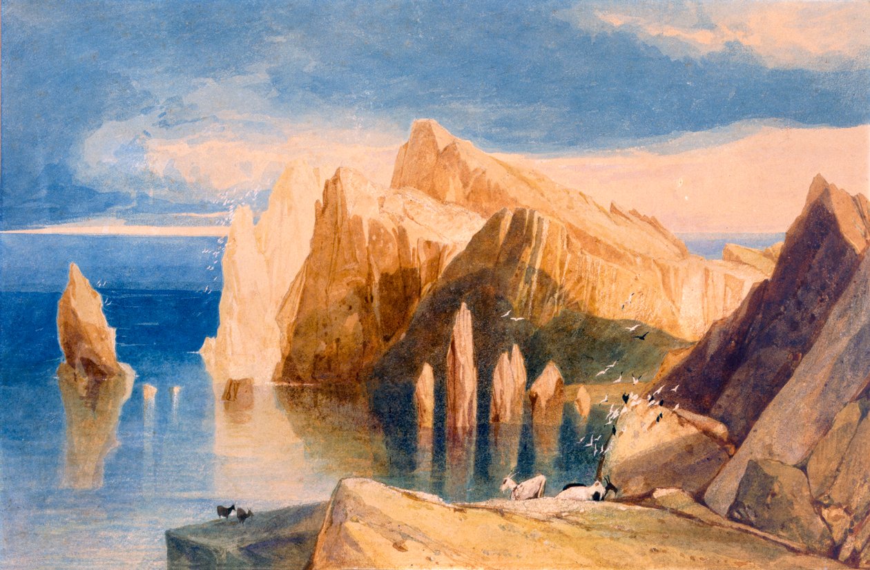 Klipper på den nordøstlige side af Point Lorenzo, Madeira, c1800-1840. af John Sell Cotman