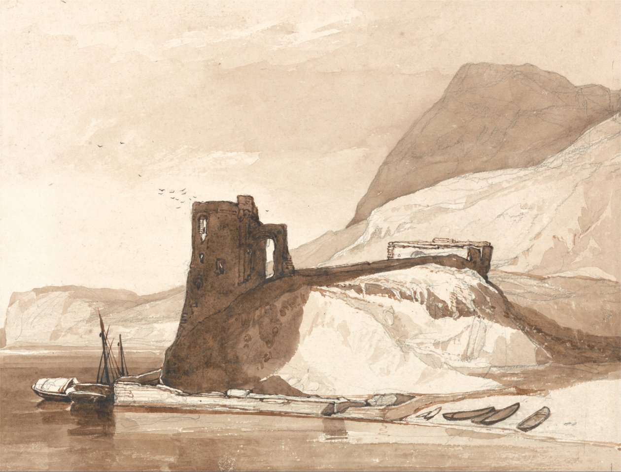 Kystscene med et slot af John Sell Cotman