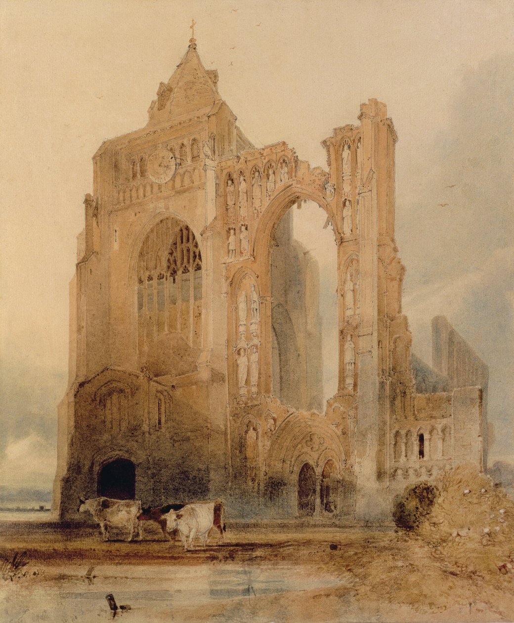 Croyland Abbey, Crowland (akvarel på papir) af John Sell Cotman