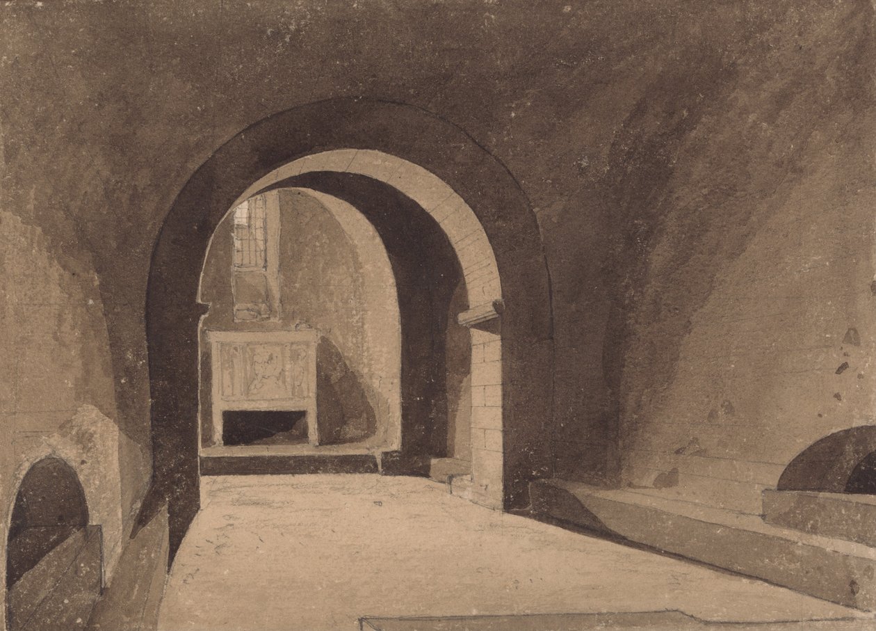Krypten i Saint Gervaise, Rouen, Normandiet af John Sell Cotman