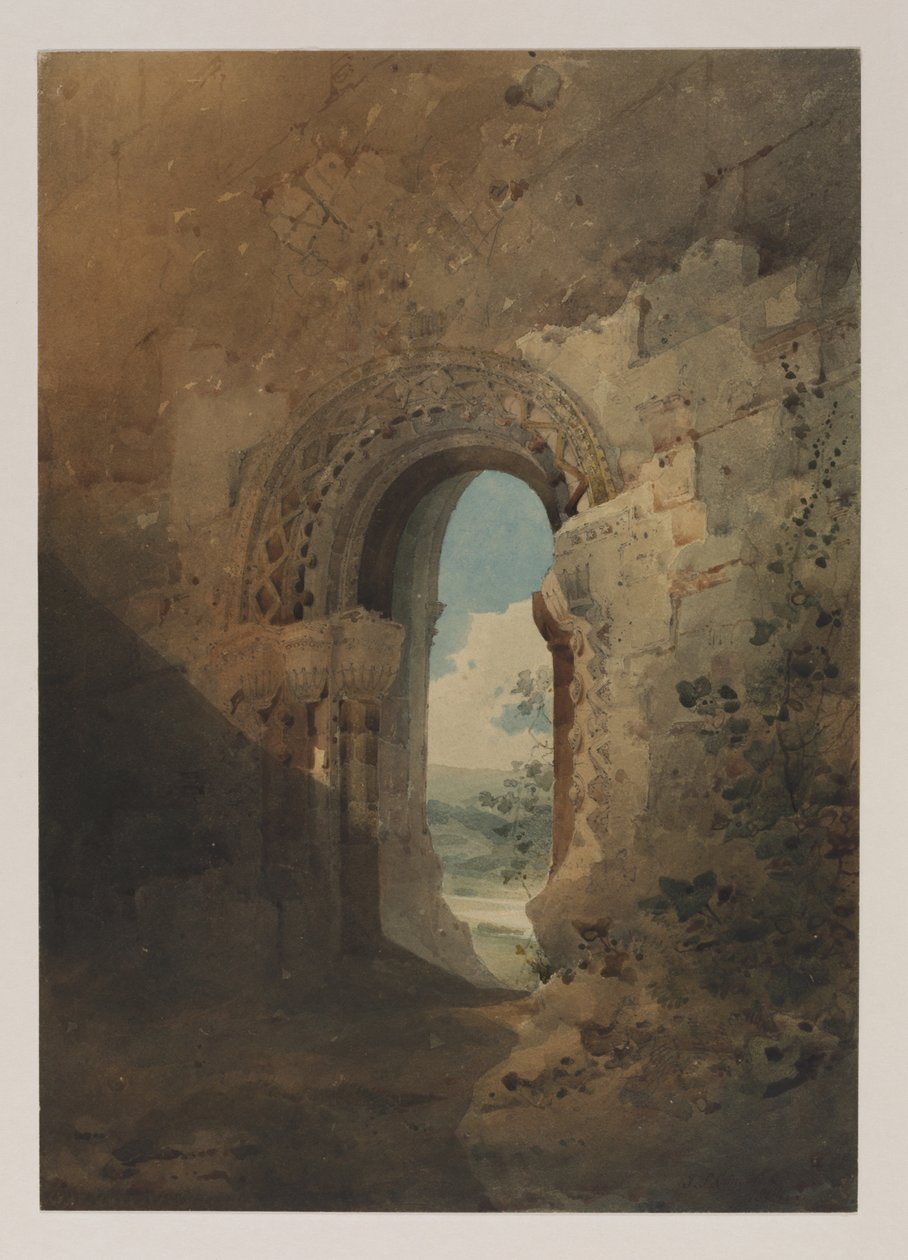 Døråbning til Refectory, Kirkham Priory, Yorkshire, 1804 (wc over blyant) af John Sell Cotman