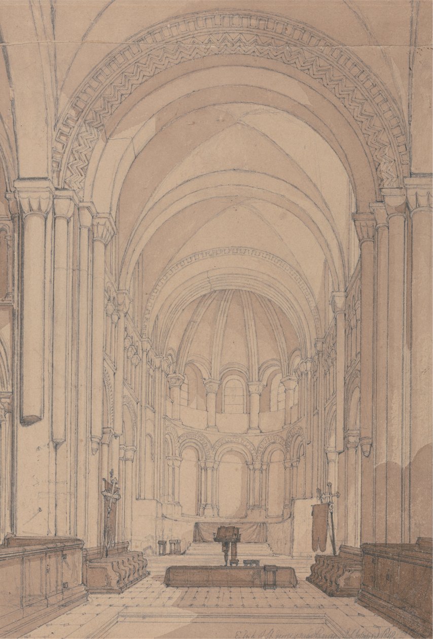 East End af Abbey Church of Saint Georges de Bocherville, nær Rouen, Normandiet af John Sell Cotman