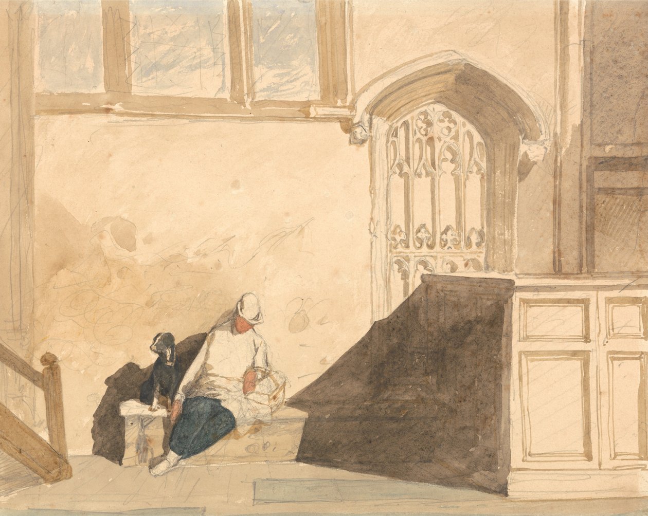 Løbedreng sover i en kirke af John Sell Cotman