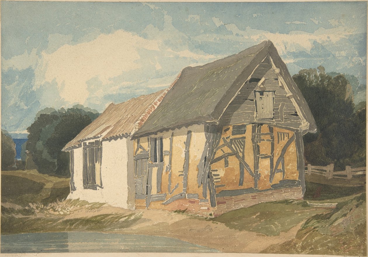 Landbrugsbygning ved en dam af John Sell Cotman