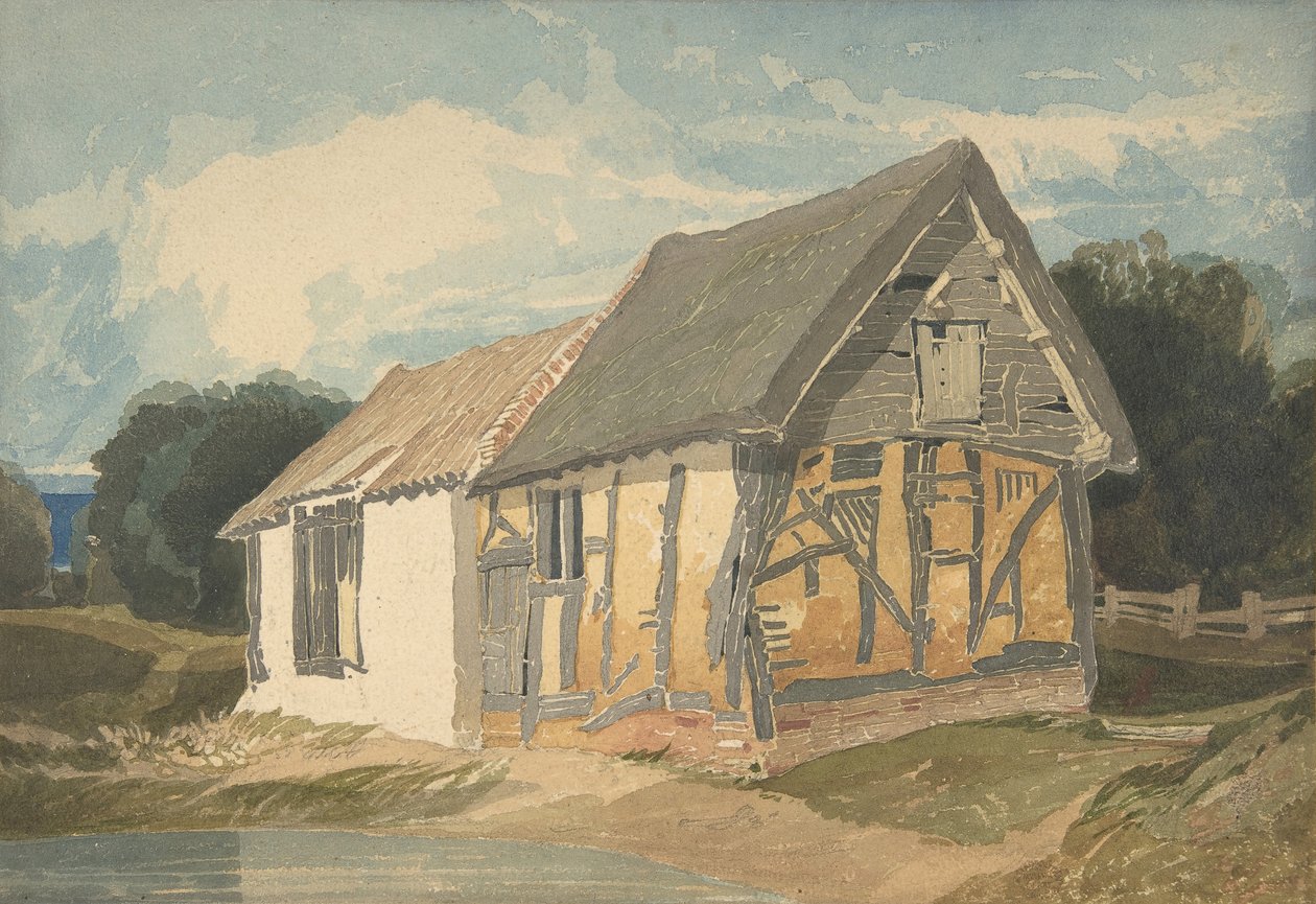 Gårdbygning ved en Dam, 1808-11. af John Sell Cotman