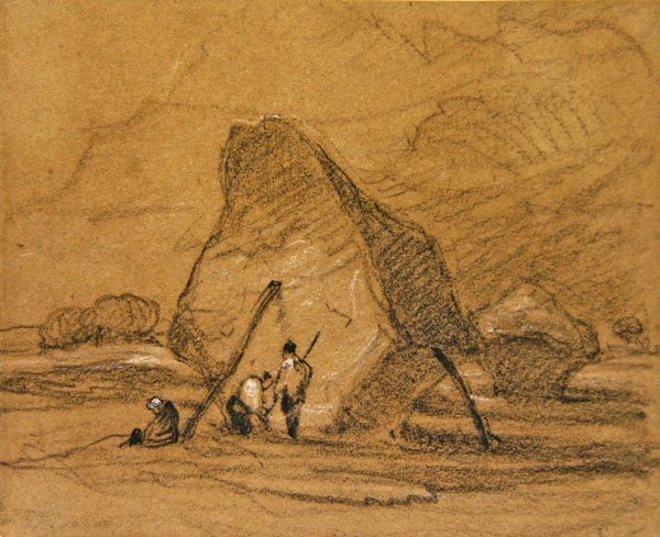 Høstakke (sort kridt forhøjet med hvidt på papir) af John Sell Cotman