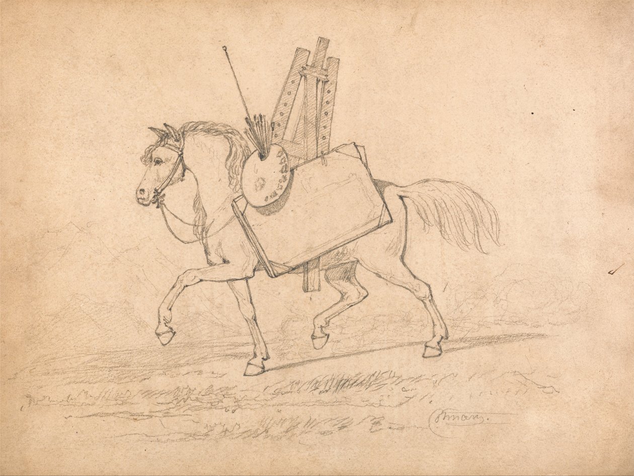 Hest fyldt med kunstnerudstyr af John Sell Cotman