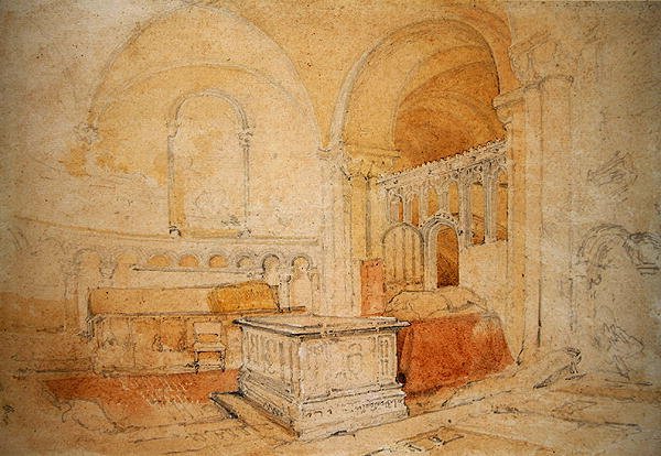 Interiør af Norwich Cathedral (blyant og akvarel på papir) af John Sell Cotman